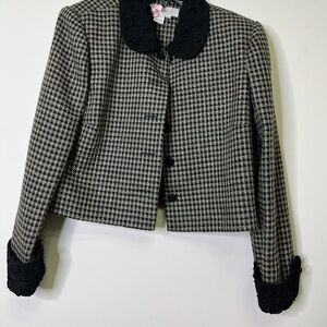 David Warren, black and cream, blazer, cuffed and lapel in black embroidered.